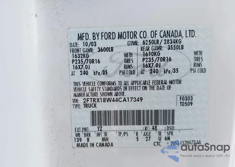 2004 Ford F-150 Heritage Xl/Xlt из США, поврежденный, VIN 2FTRX18W44CA17349